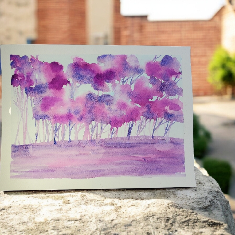 Enchanting Pink and Purple Forest.  9in. X 12in.